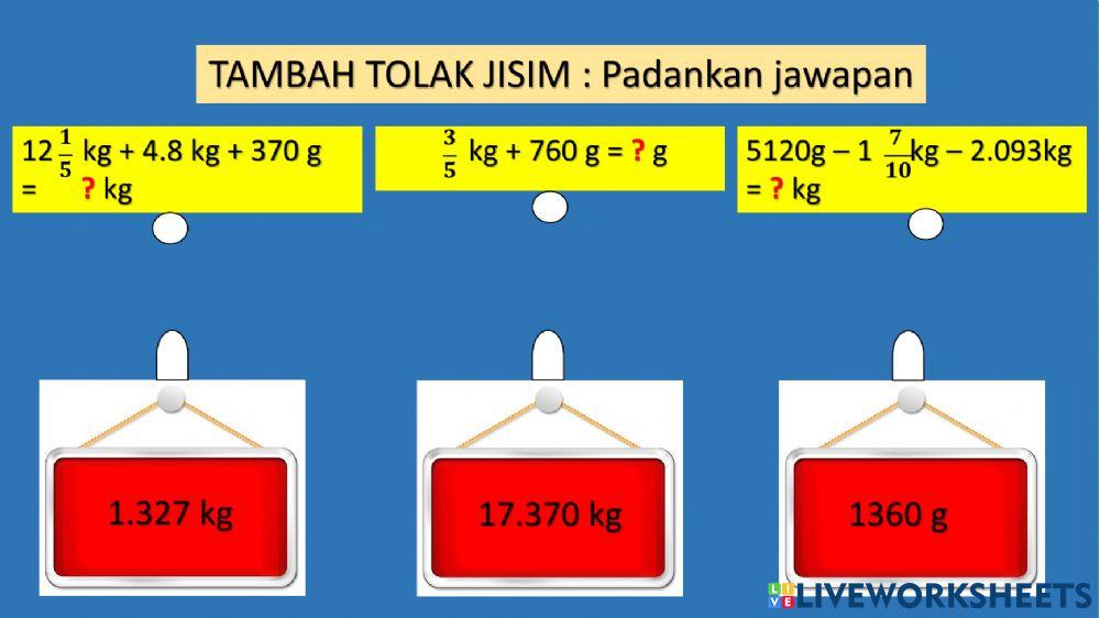 Tambah tolak jisim isipadu