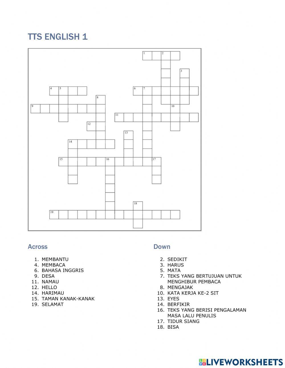 Tts english 1 worksheet | Live Worksheets