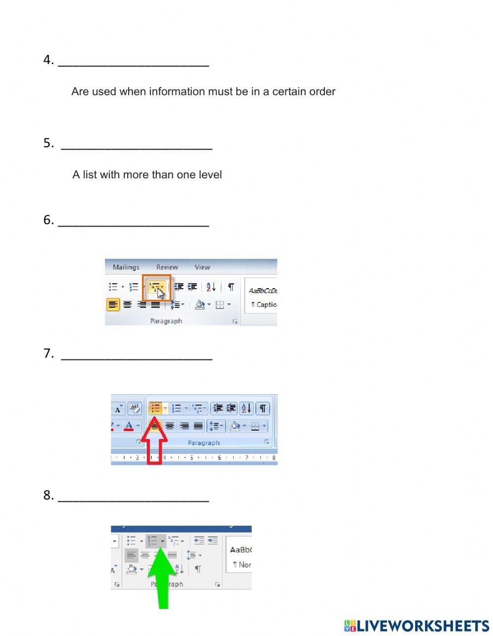 Numbering and bullets interactive worksheet Live Worksheets