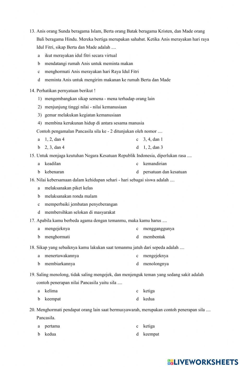 Soal review pkn tema 1