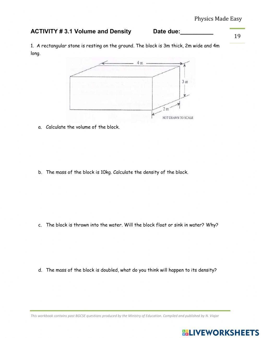Activity 3.1 Volume and Density