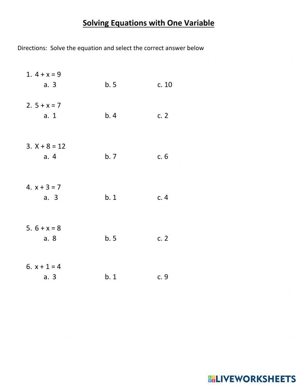 Solve Equations with One Variable