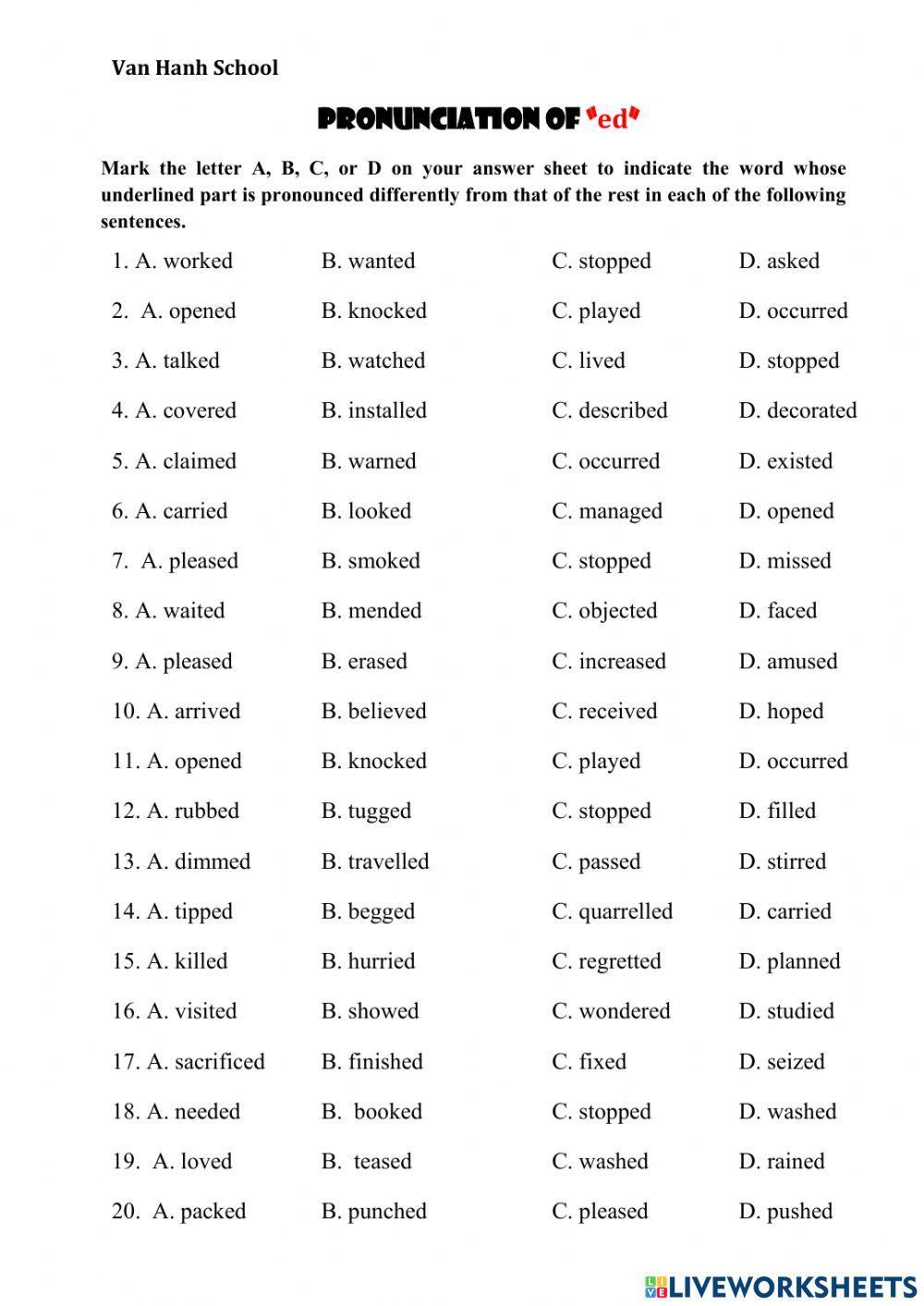 Pronuncition of -ed-