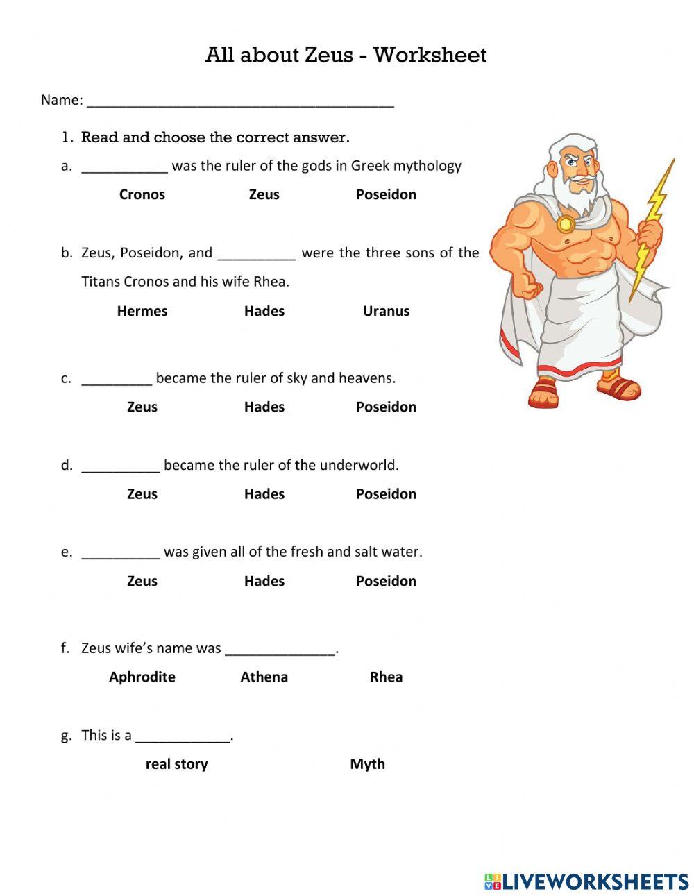 All about Zeus Reading Comprehension