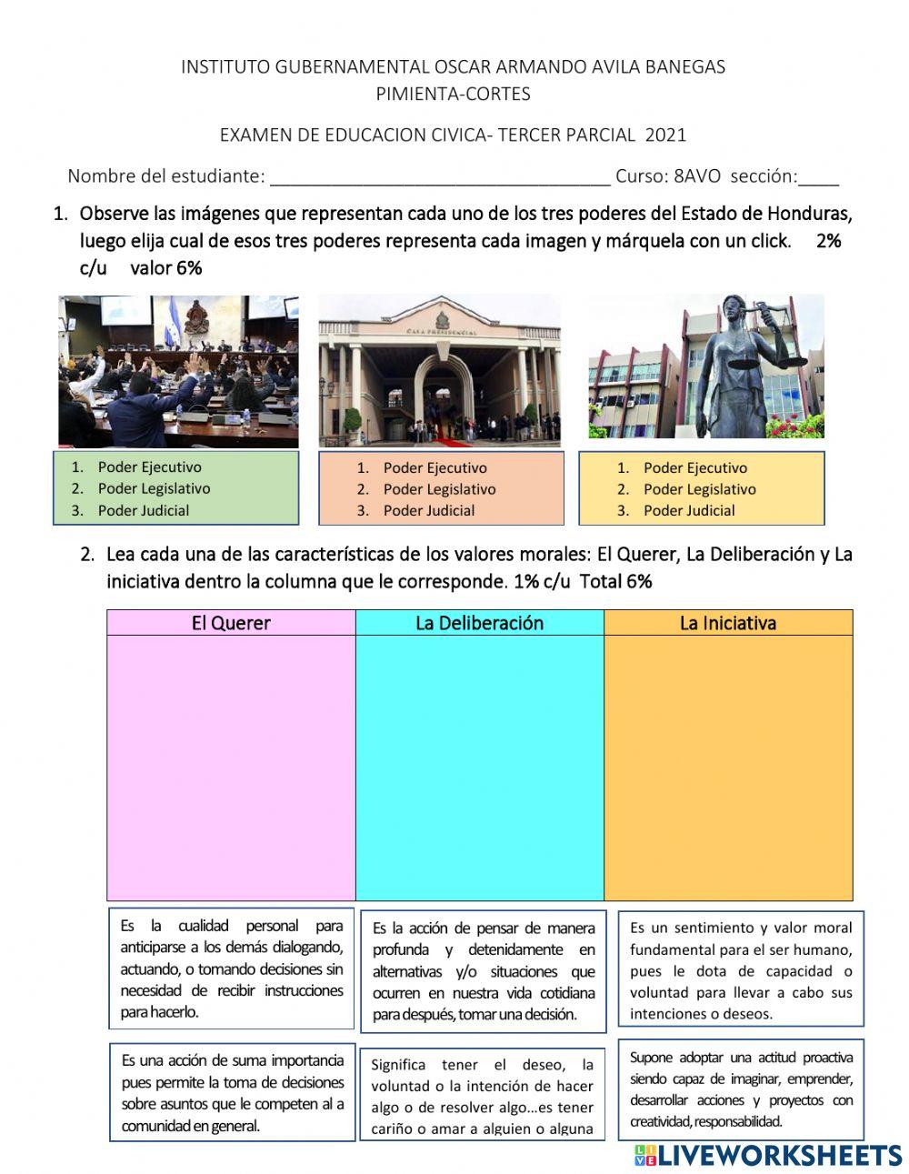 Examen de Educacion Civica III Parcial