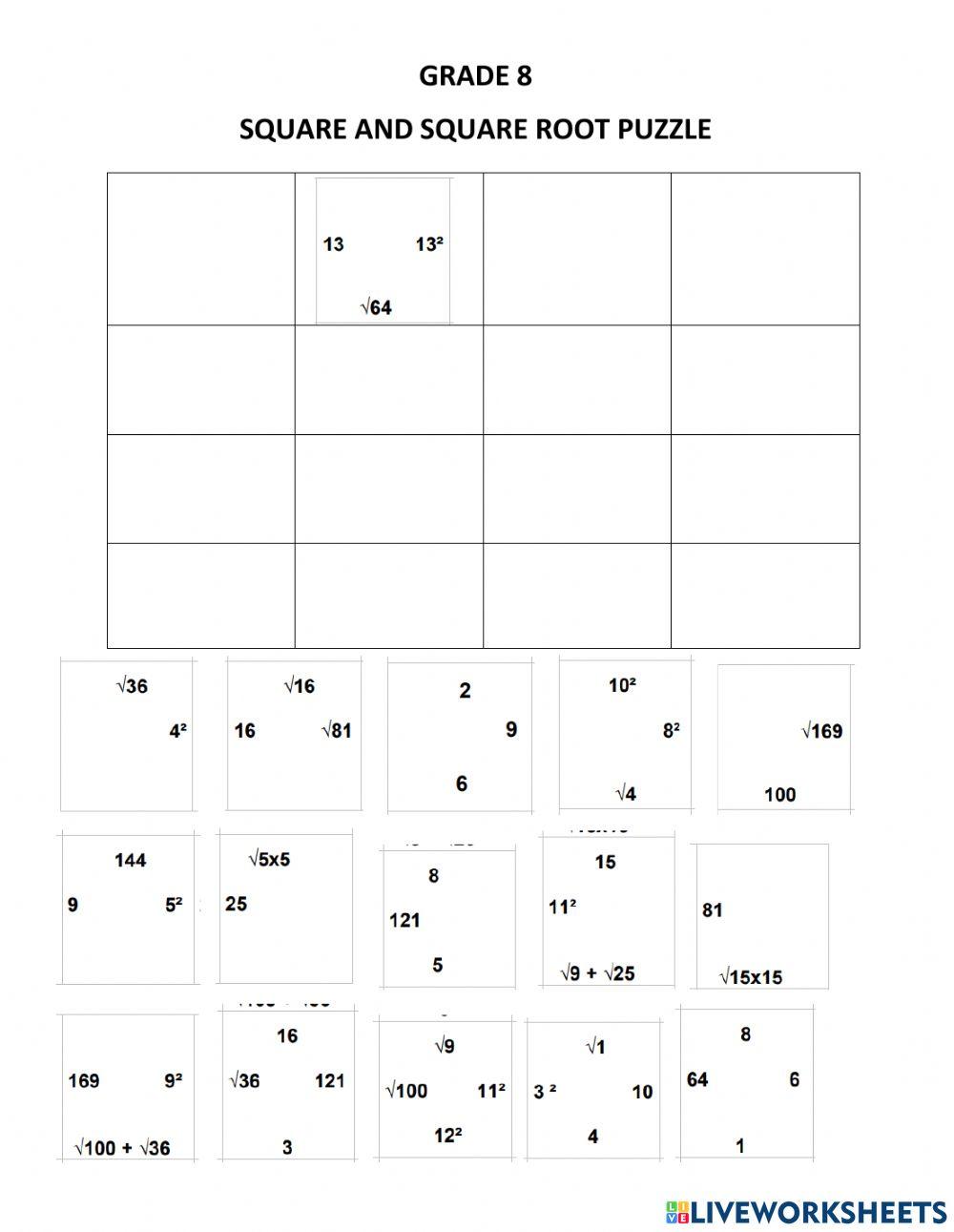 Jigsaw Puzzle for Square and Square roots