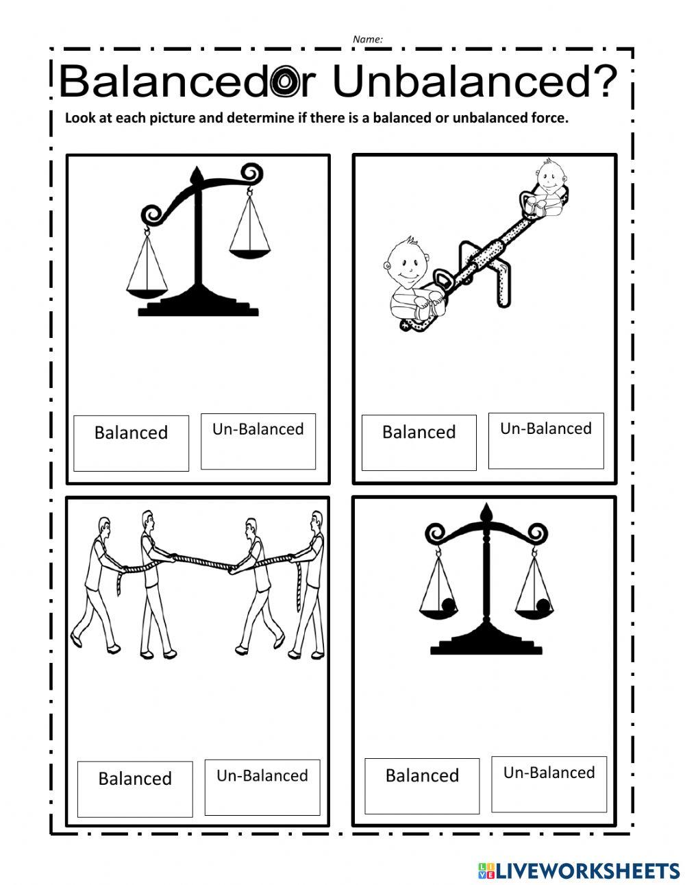 balanced and unbalanced forces online exercise for Live Worksheets