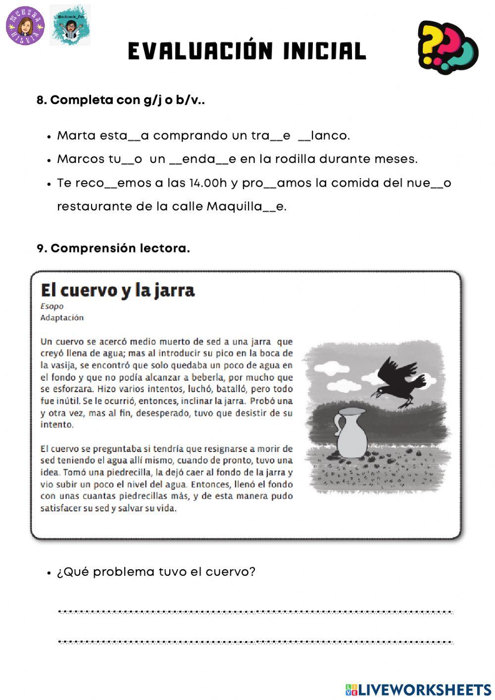 Evaluación inicial LC 5º EP