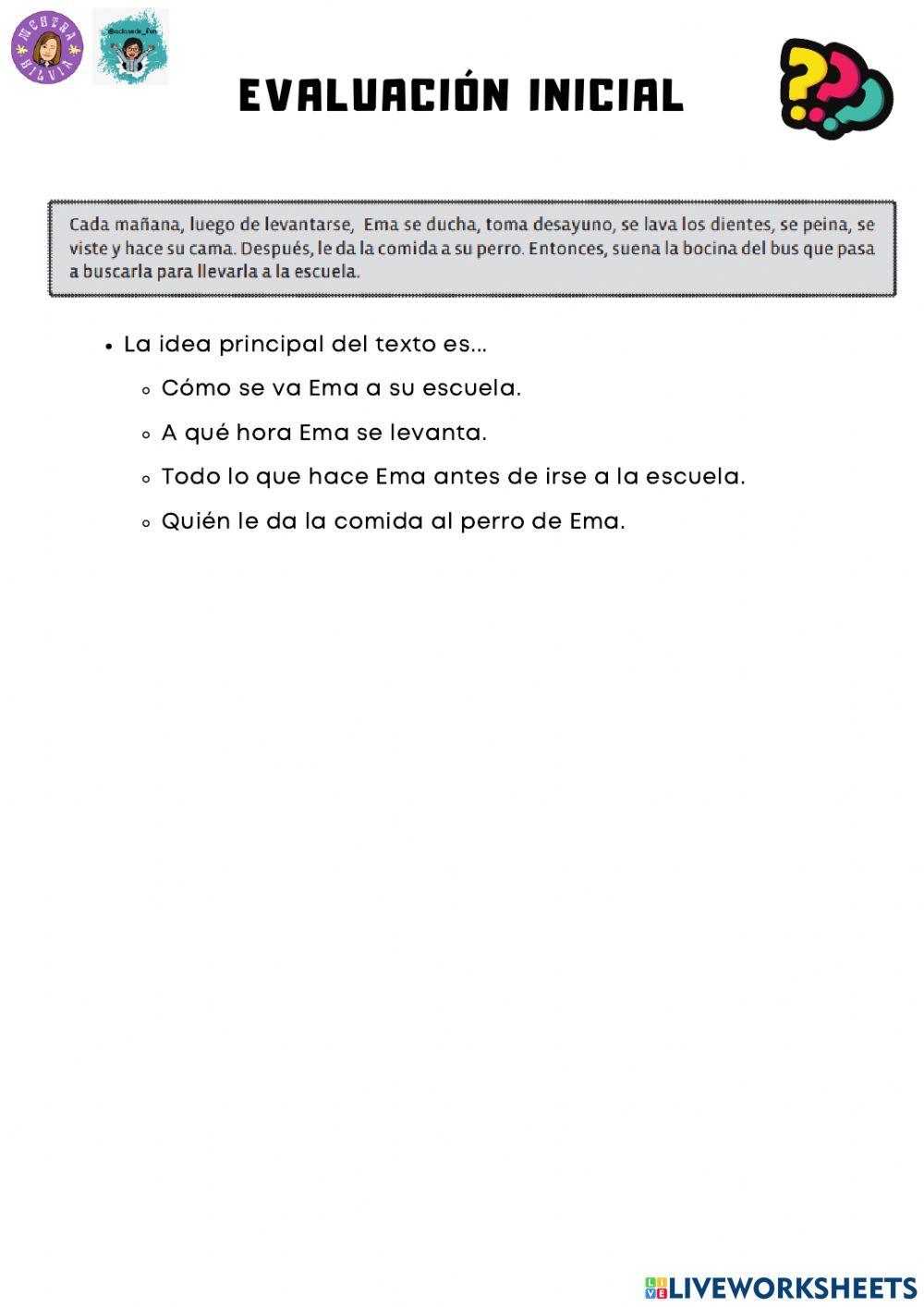 Evaluación inicial LC 5º EP