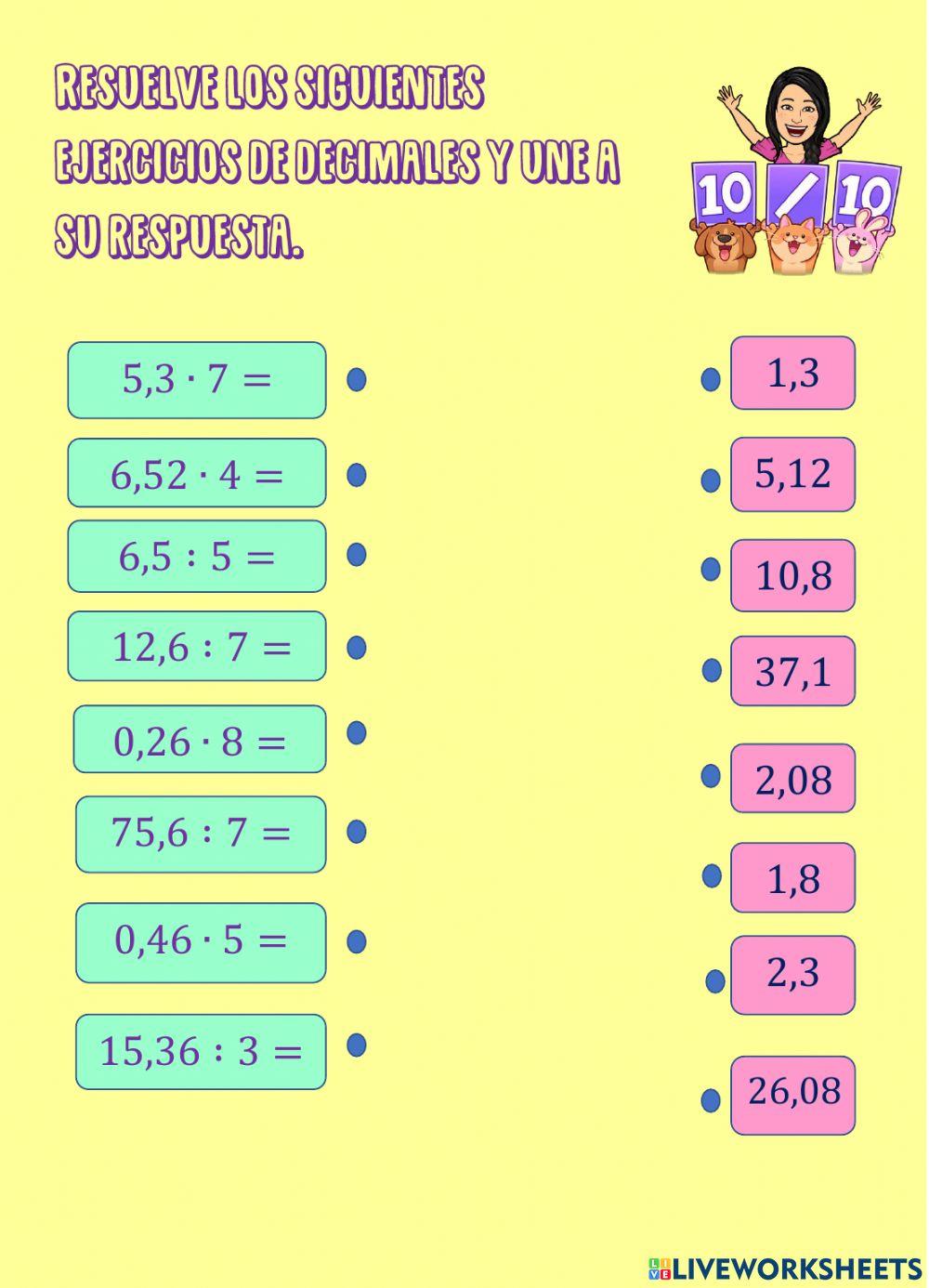 Ejercicios de decimales