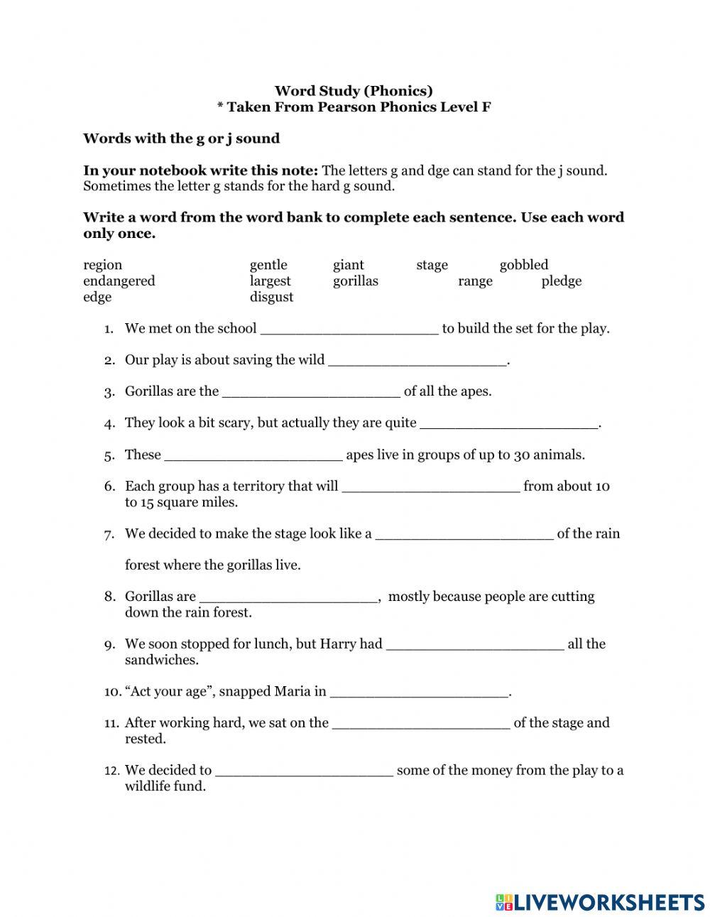 Words with the g or j sound