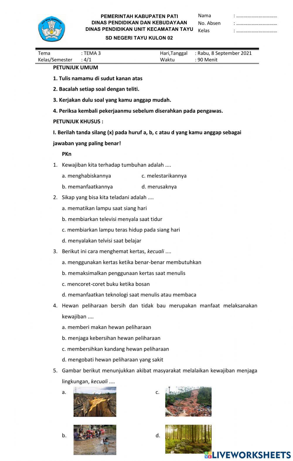 Penilaian Tengah Semester 1 Kelas IV