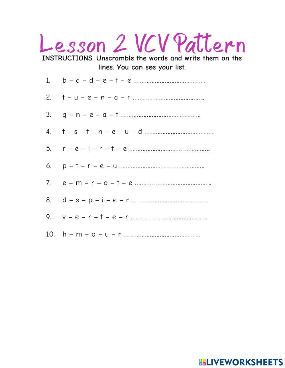 Lesson 2 VCV Pattern Lesson 2 VCV Pattern
