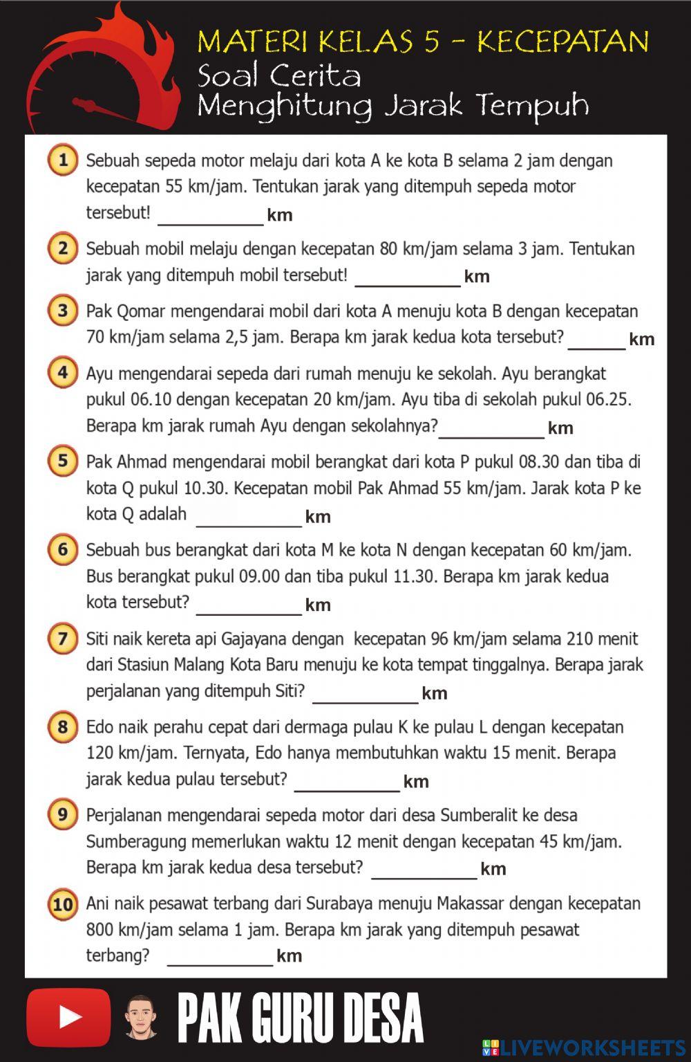 Menghitung jarak tempuh materi kecepatan