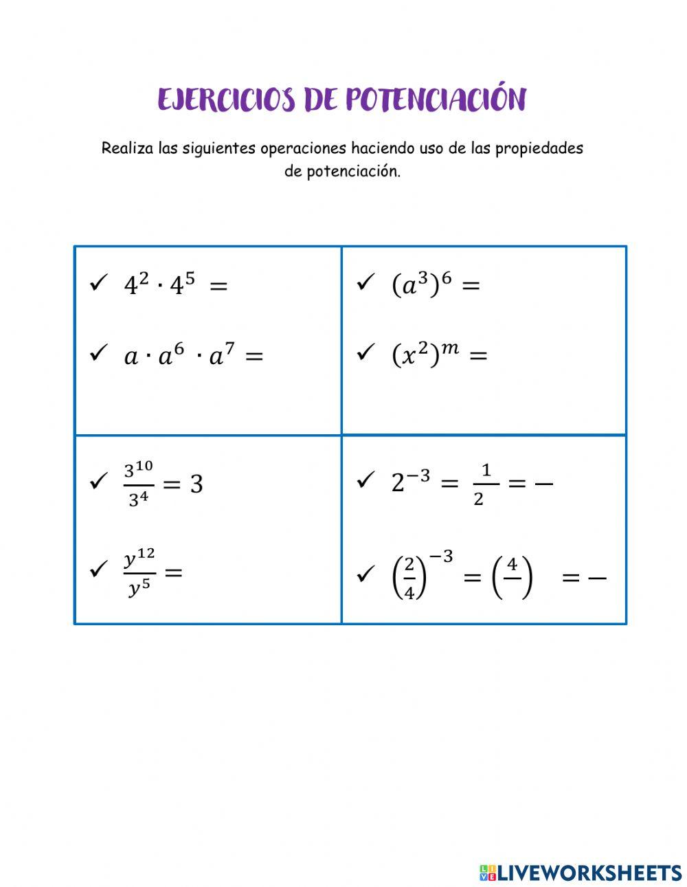 Ejercicios potenciación
