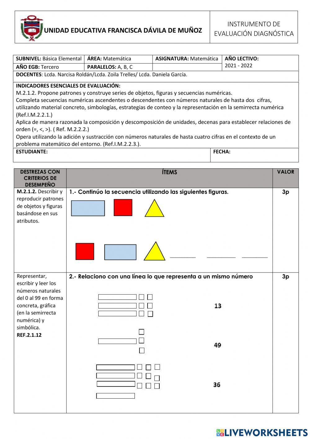 EVALUACIÒN MATEMÀTICA diagnostica