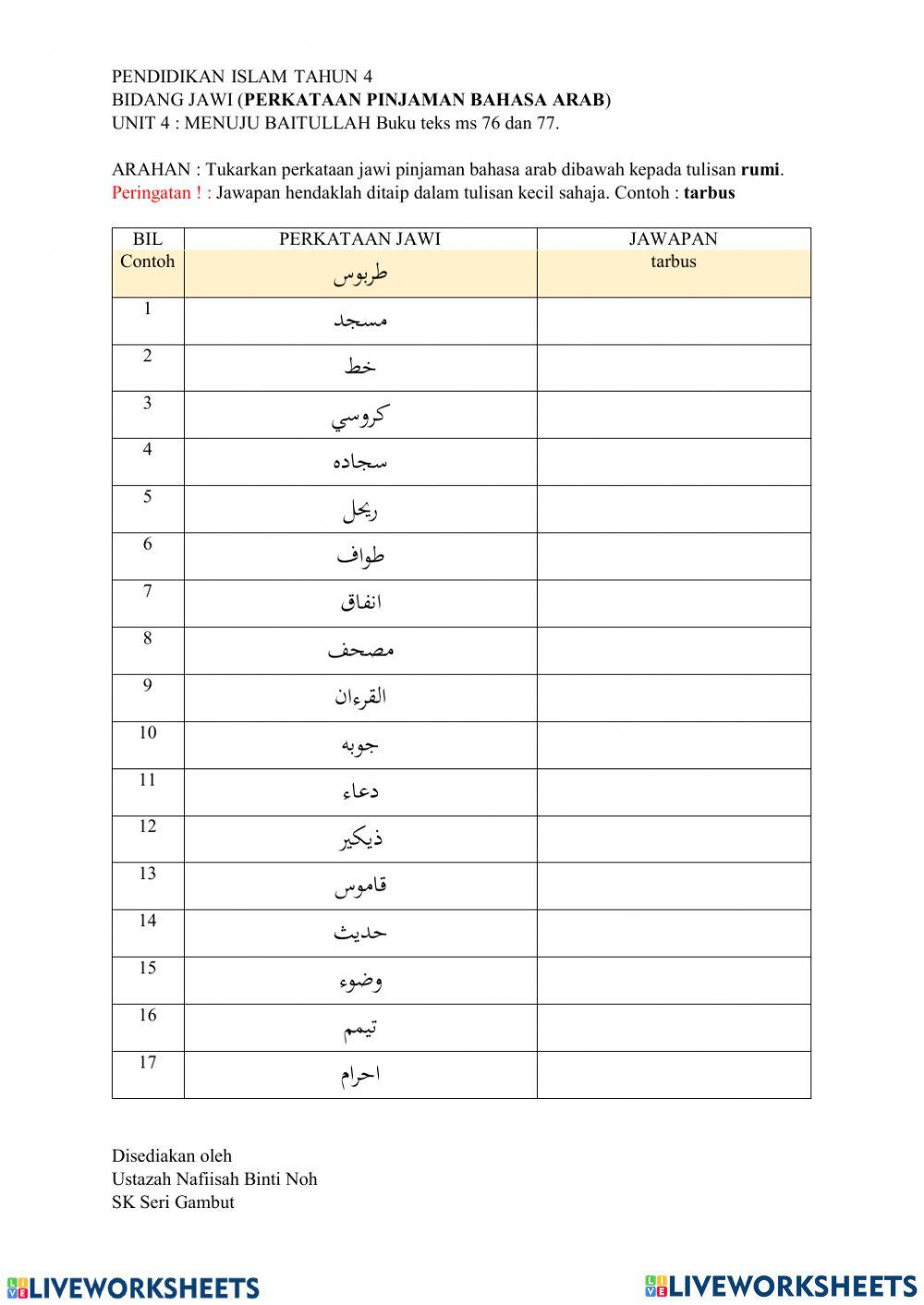 PERKATAAN PINJAMAN BAHASA ARAB