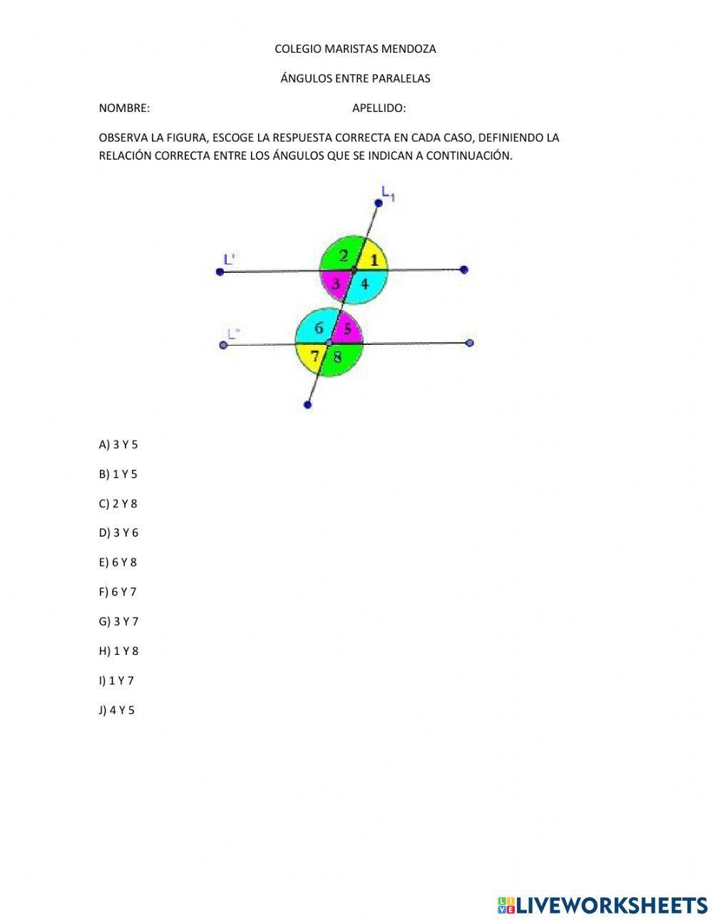 Ángulos entre paralelas - Primer Año