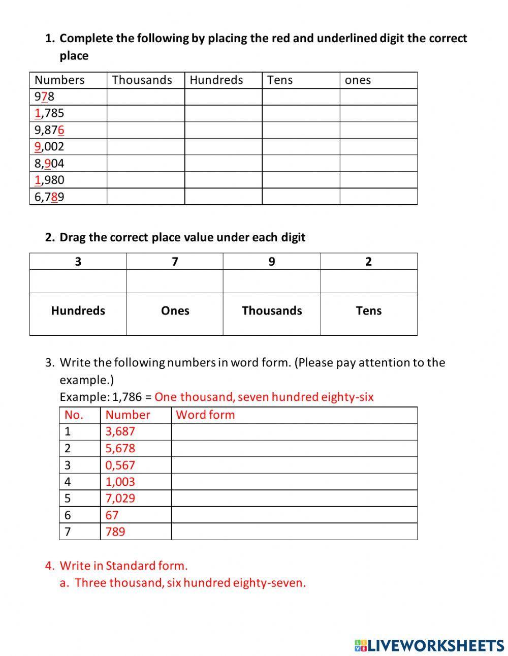 Place value up to 1000