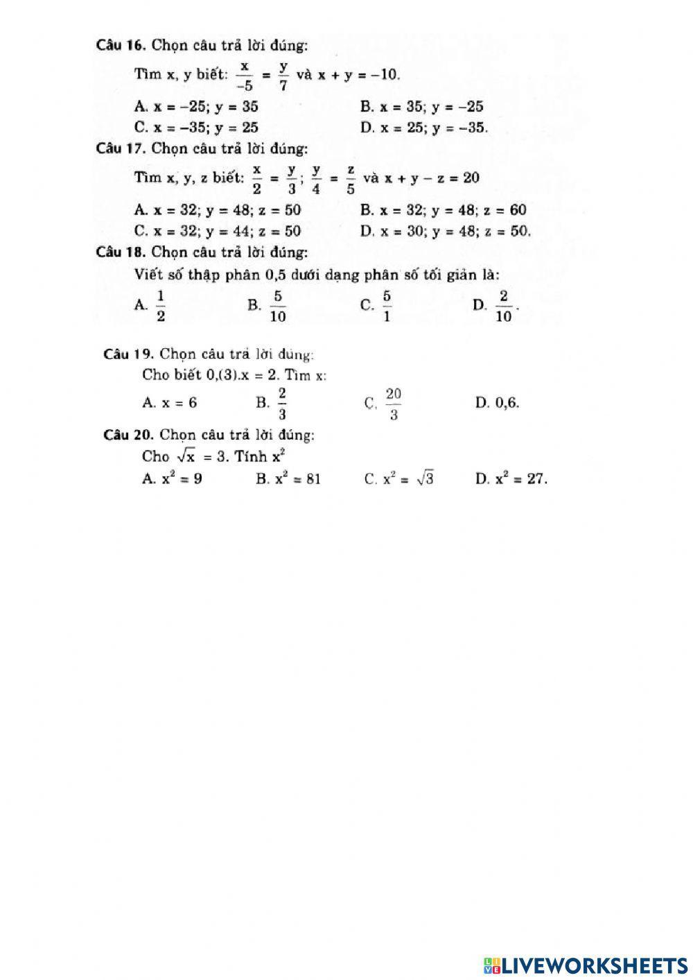 Đề 3 - chủ đề: Số hữu tỉ - số thực