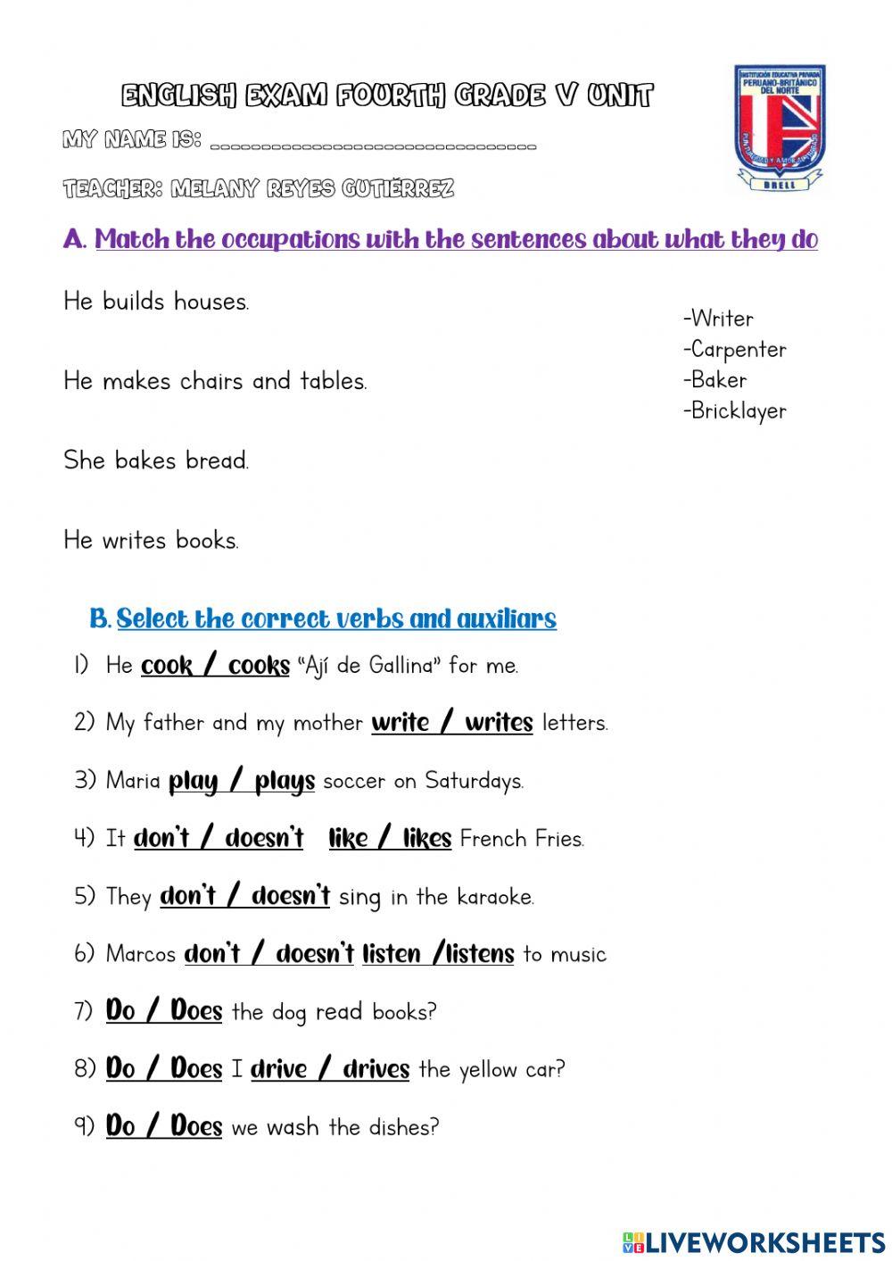 Fourth Grade Exam V Unit