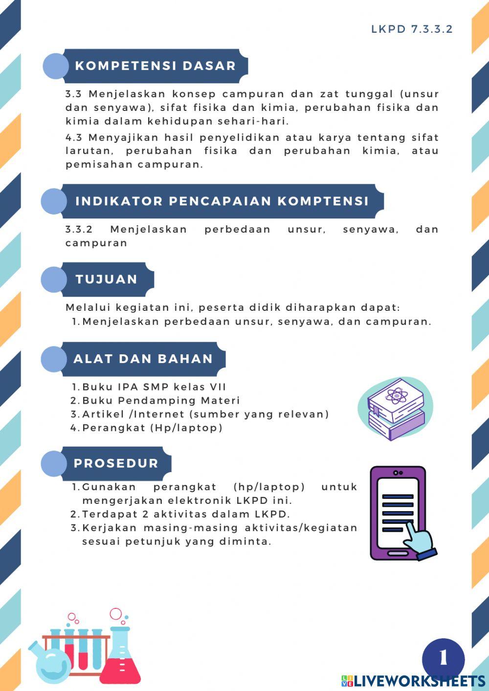 Lkpd ipa 7.3.3.2 (unsur, senyawa, dan campuran)