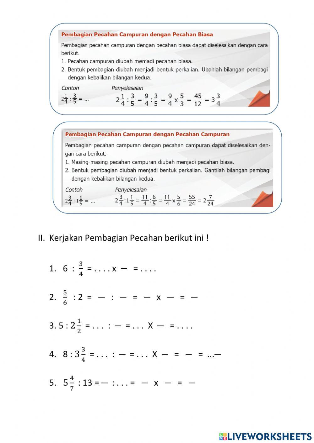 Latihan Pembagian Pecahan
