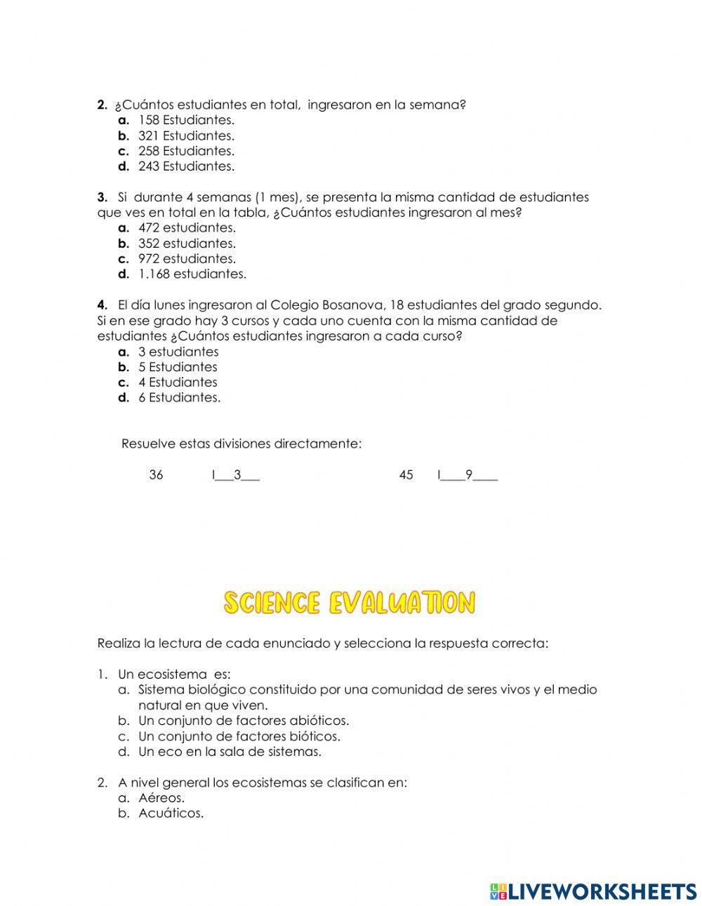 Evaluación Grado Tercero - Third Term