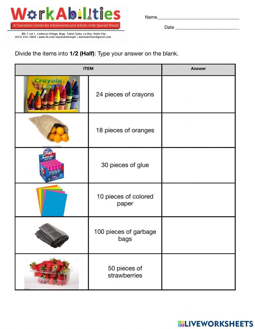 Fractions: Halves and Quarters (Division)