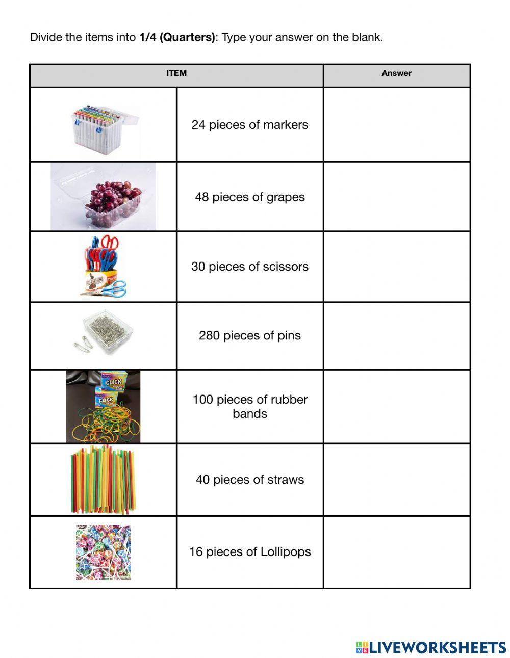 Fractions: Halves and Quarters (Division)