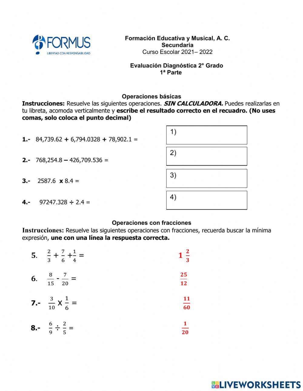 Evaluación Diagnóstica Segundo Grado