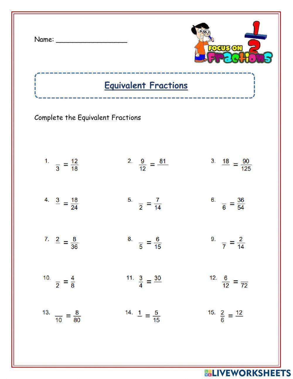 Equivalent Fractions Worksheet Grade 5