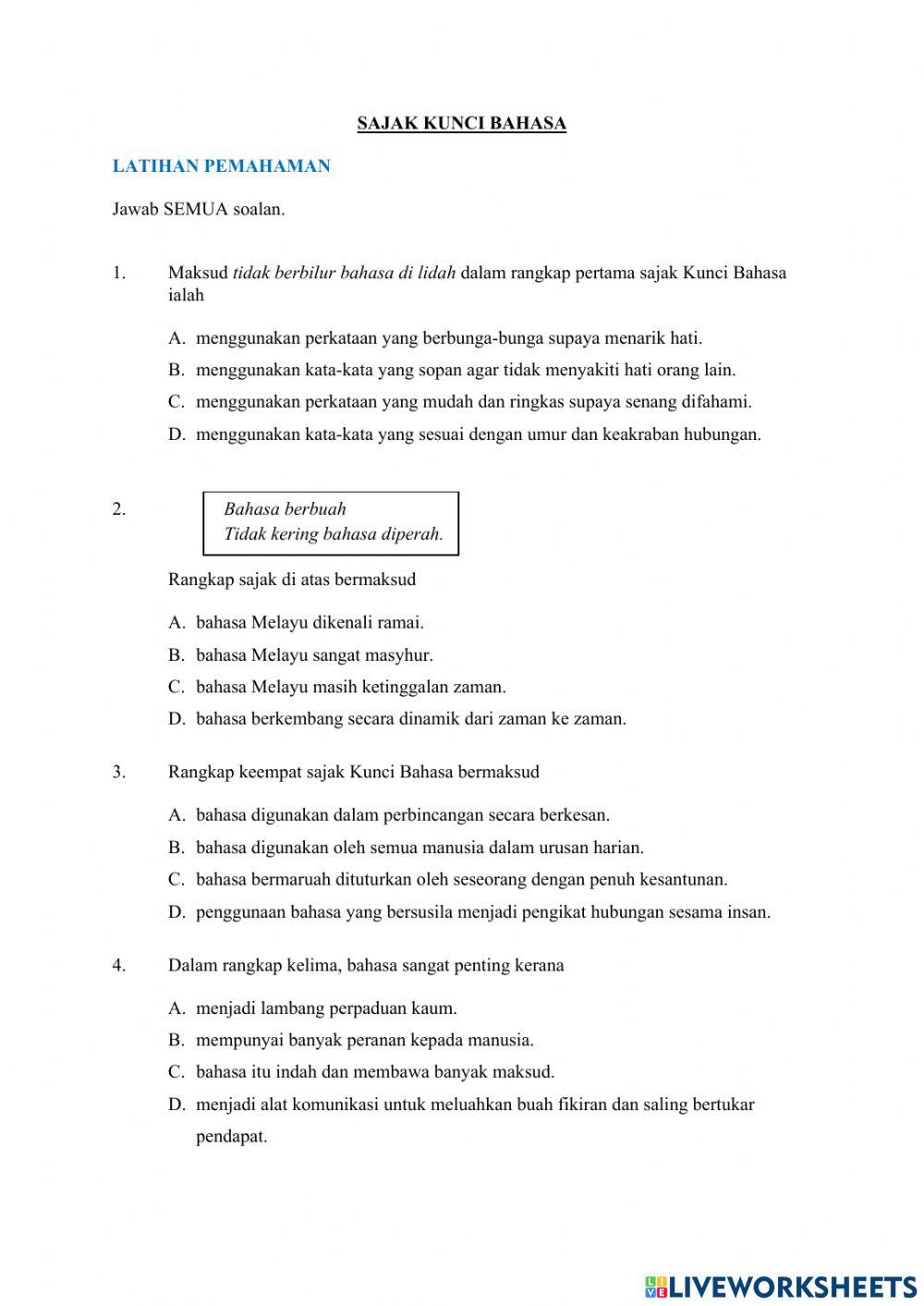 PEMAHAMAN - SAJAK KUNCI BAHASA