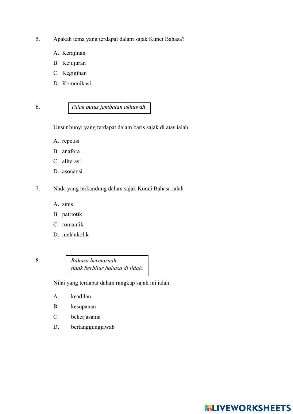 PEMAHAMAN - SAJAK KUNCI BAHASA