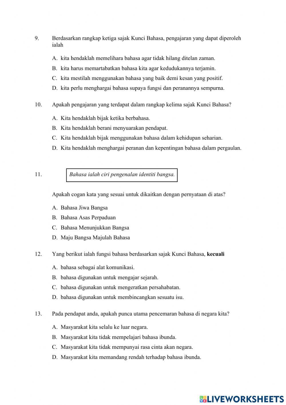 PEMAHAMAN - SAJAK KUNCI BAHASA
