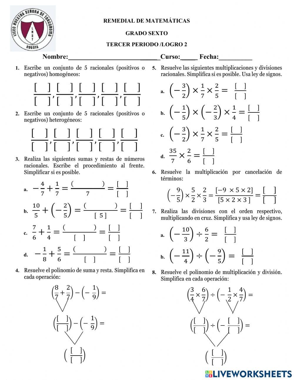 Operaciones con números racionales