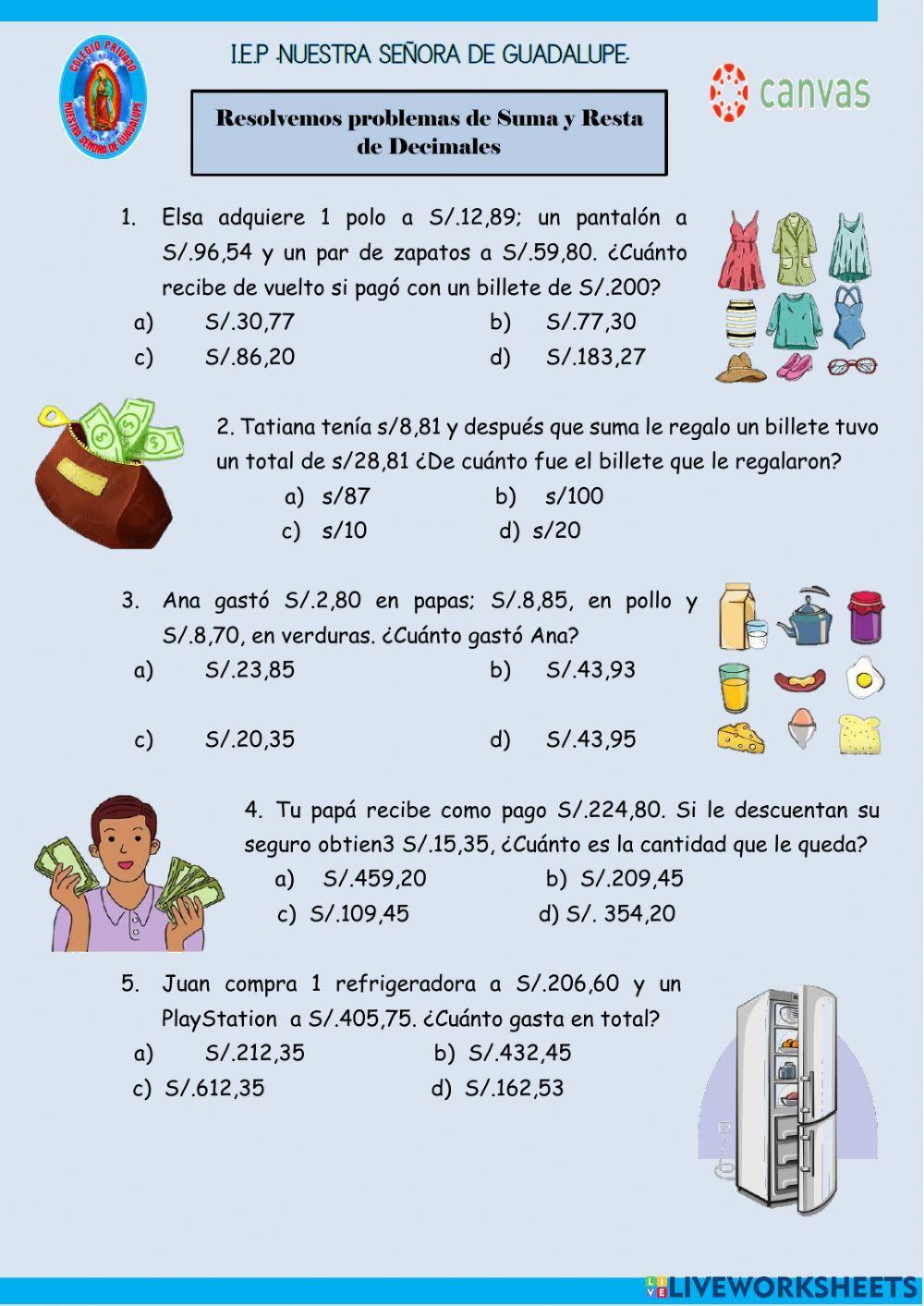 Problemas de Suma y Resta con Decimales