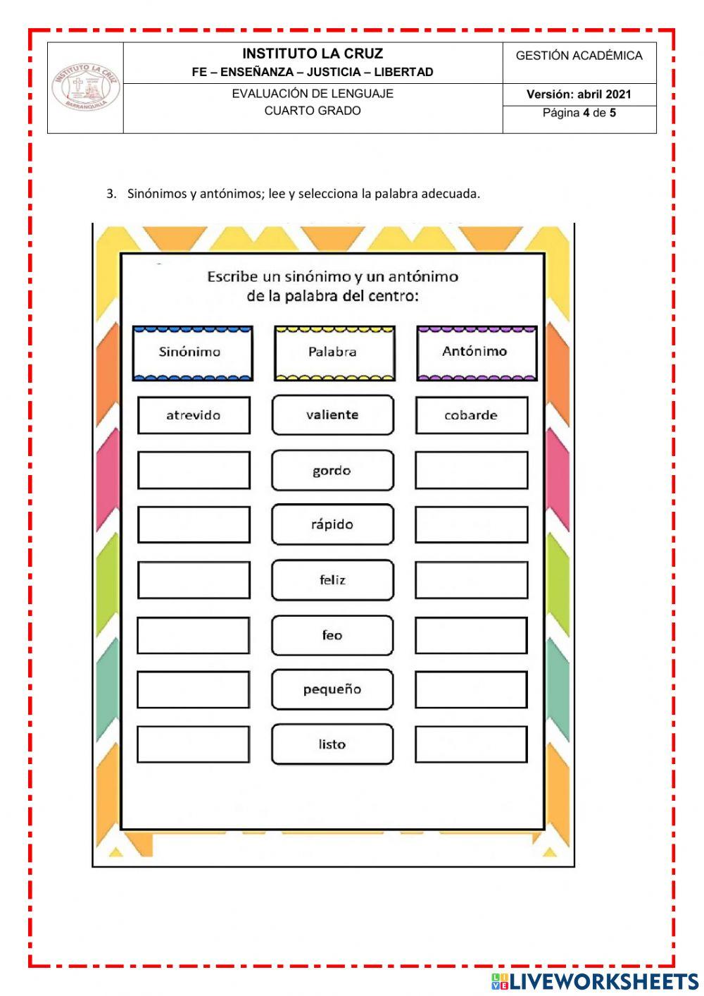 Evaluación de Lenguaje.