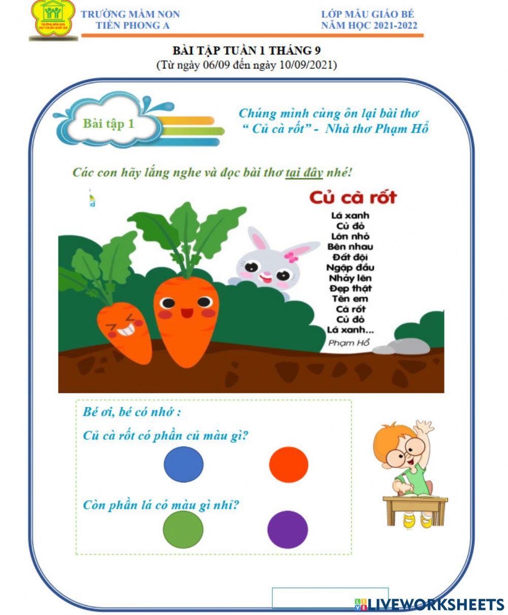 Bài tập tuần 1 tháng 9  Lớp MGB Trường MN Tiền Phong A