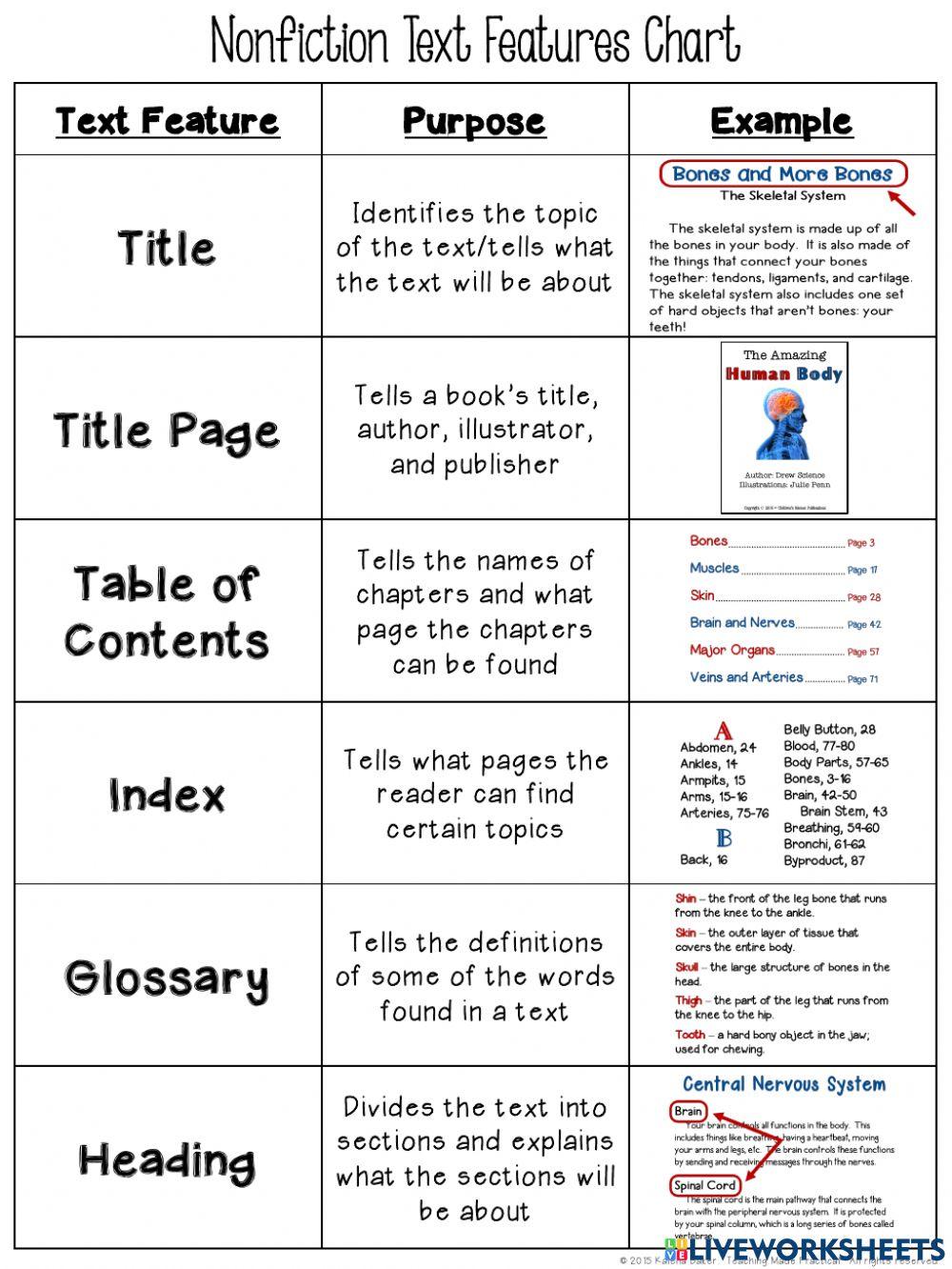 Text Features Chart