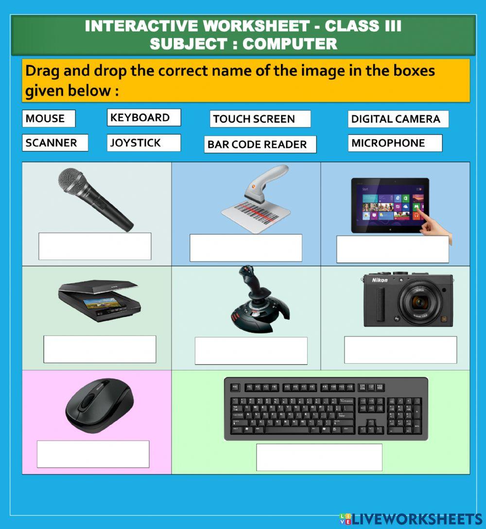 COMPUTER WORKSHEET ON INPUT OUTPUT DEVICES