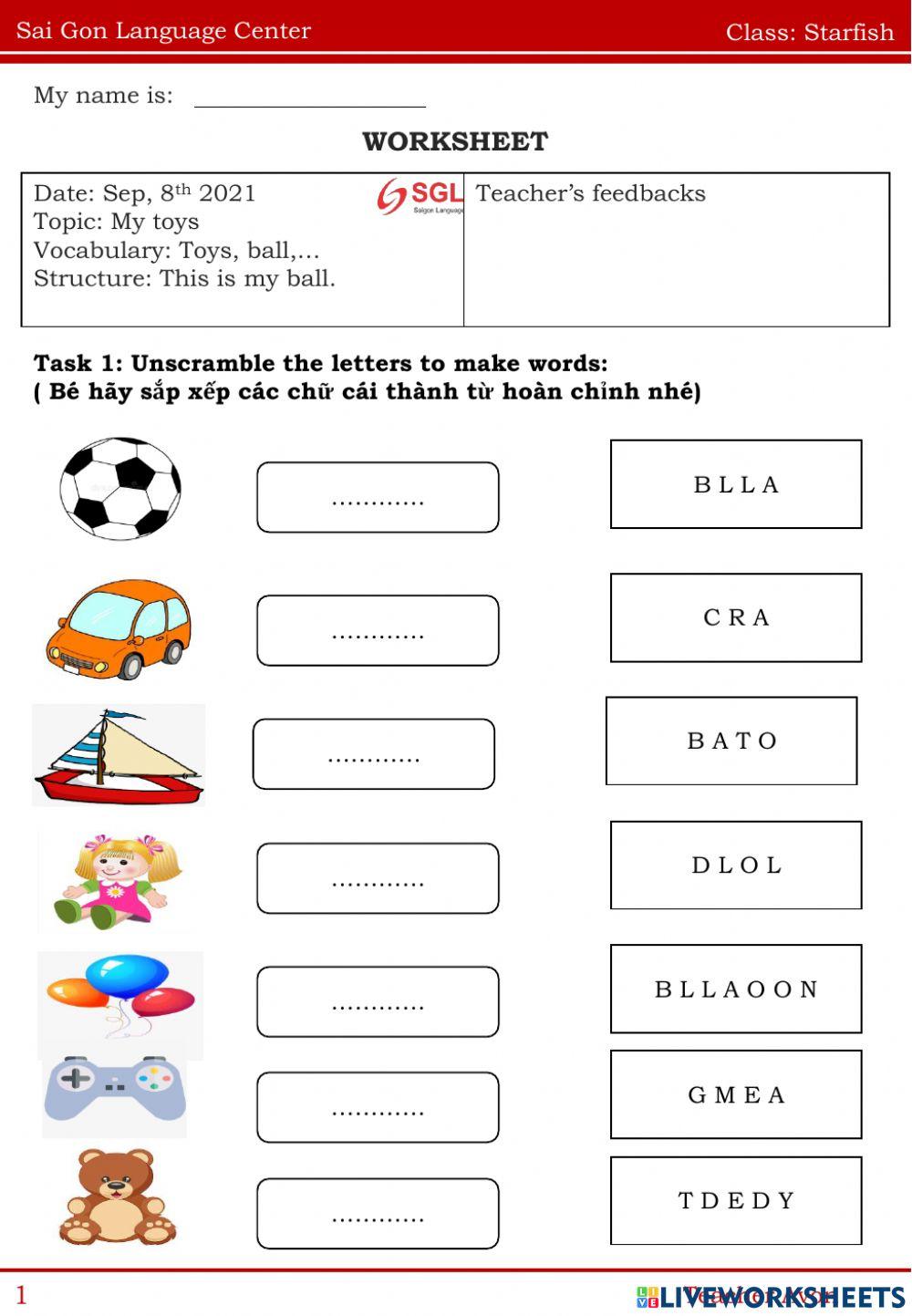 Worksheet starfish