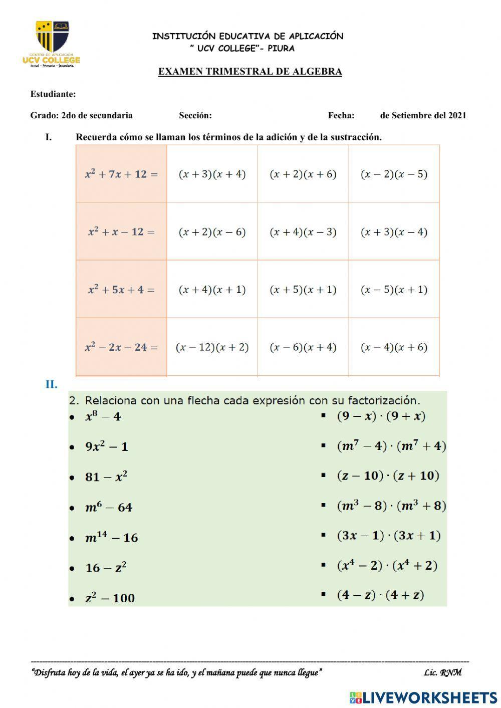 Examen de Algebra