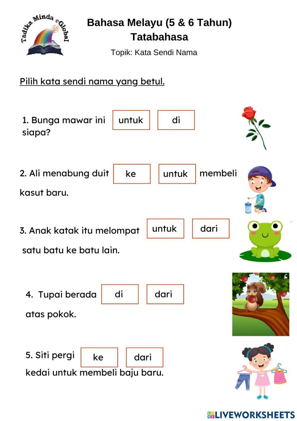 5 dan 6 tahun: Bahasa Melayu (Tatabahasa: Kata Sendi Nama)