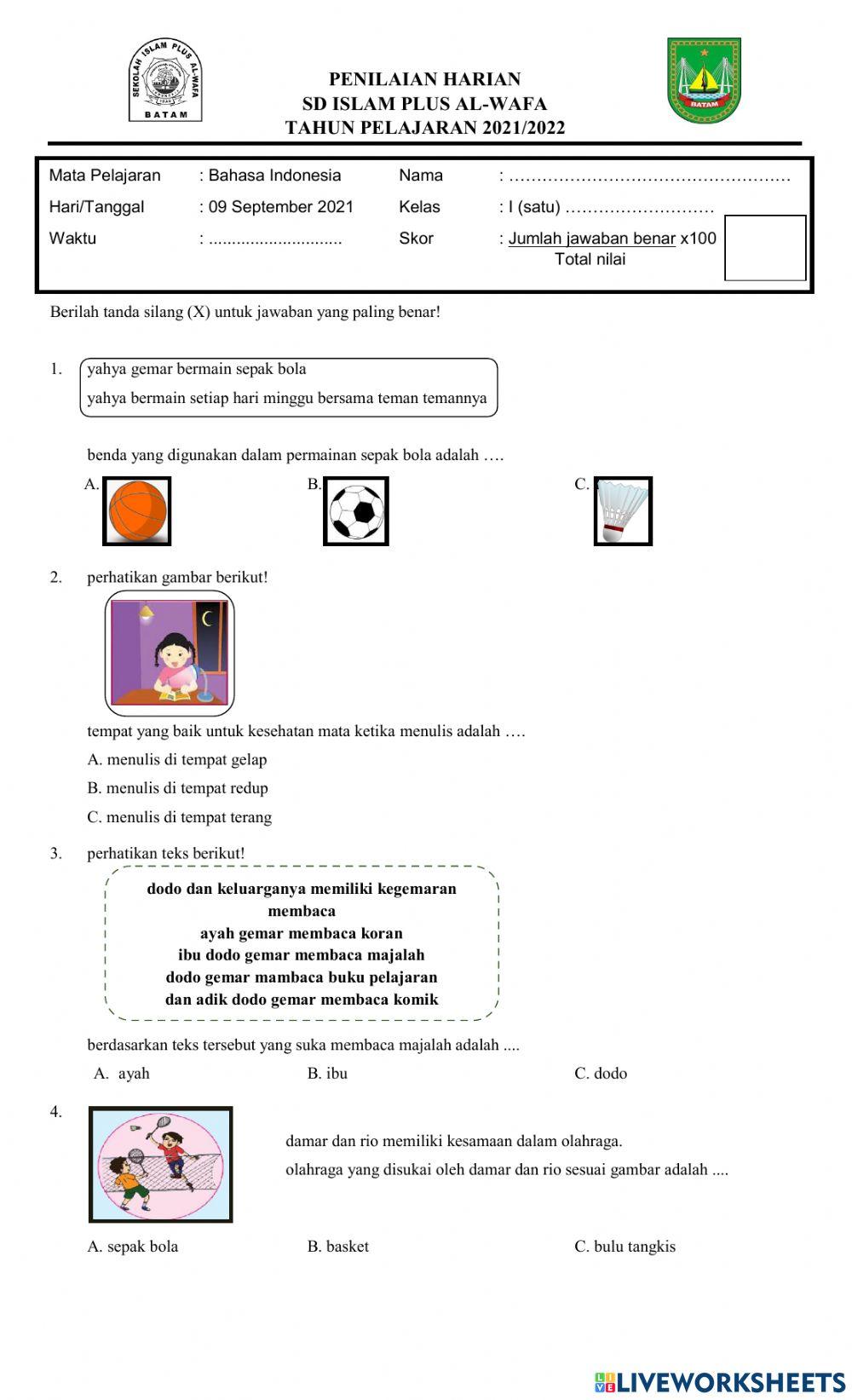 Penilaian Harian Bahasa Indonesia