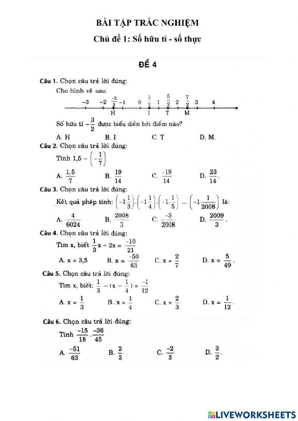 Đề 4 - chủ đề: Số hữu tỉ - số thực