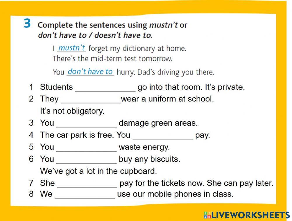 Mustn't - Don't have to doesn't have to