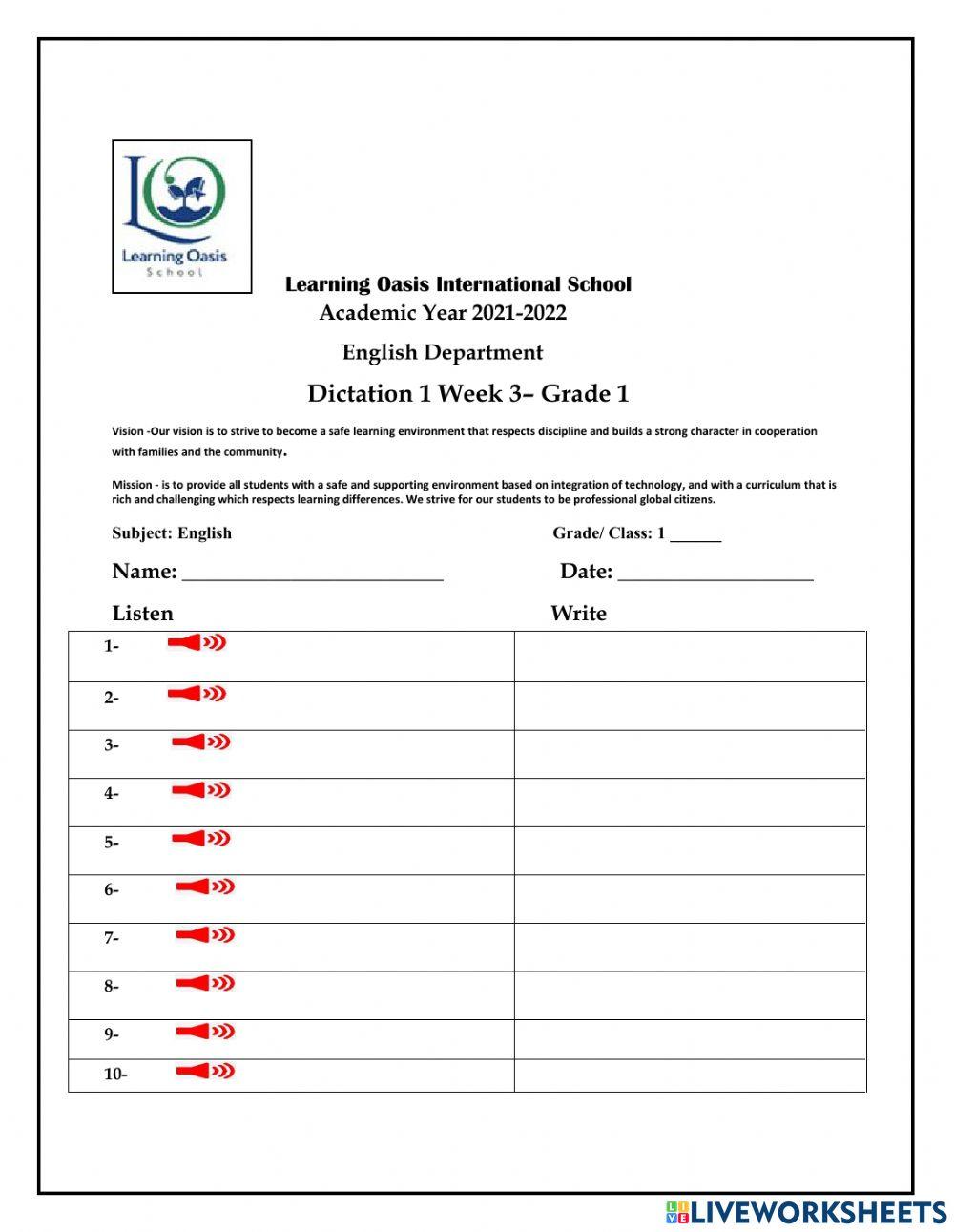 Dictation 1 -Short -i- Words-