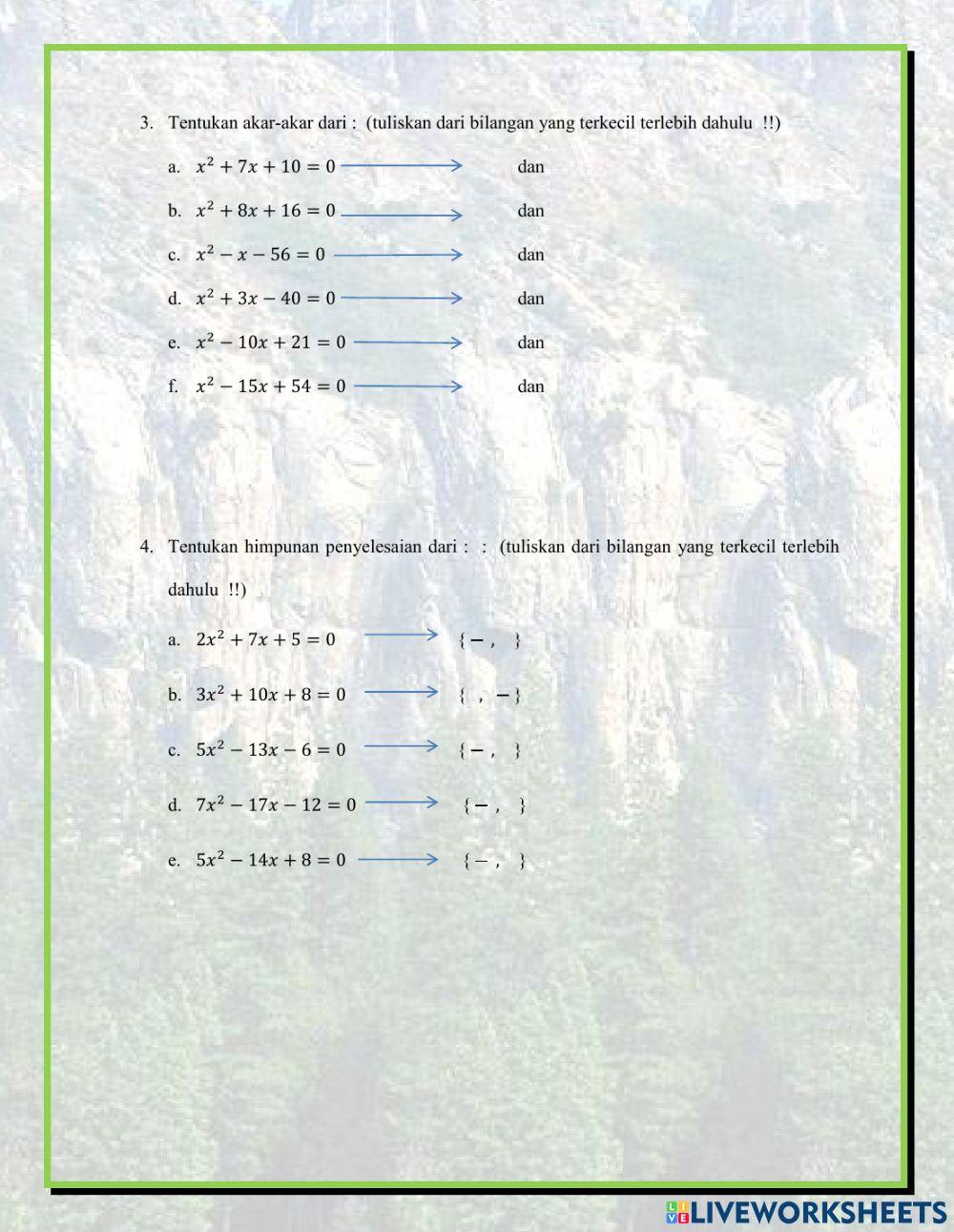 PERSAMAAN KUADRAT Latihan 1