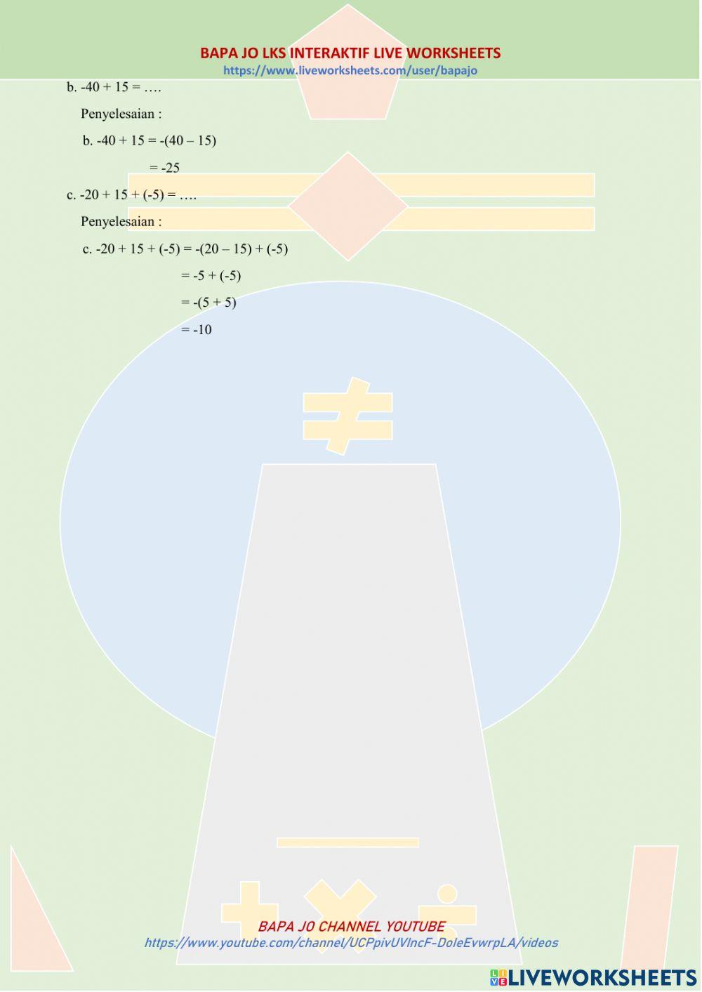 Penjumlahan Bilangan Bulat LKS + Materi